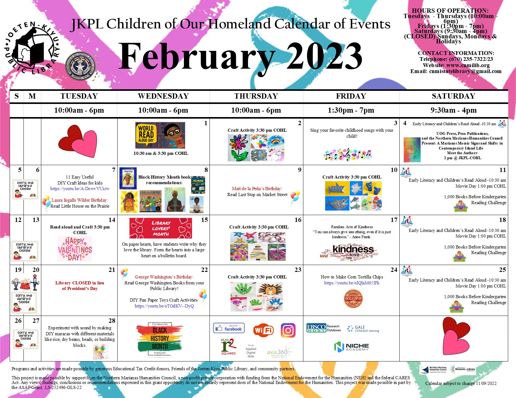 February 2023 Calendar of Events Joeten Kiyu Public Library