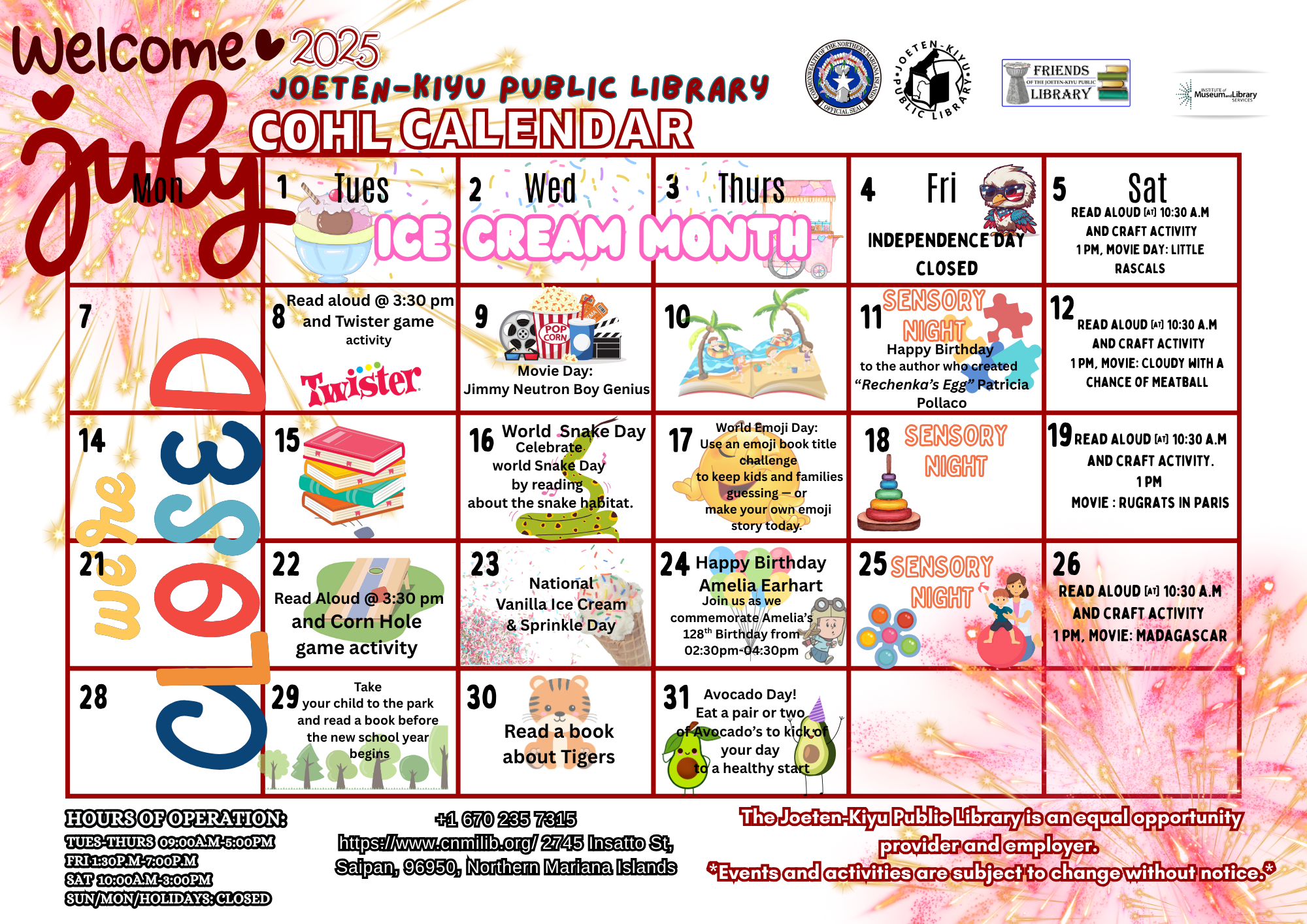 July 2025 Calendar of Events