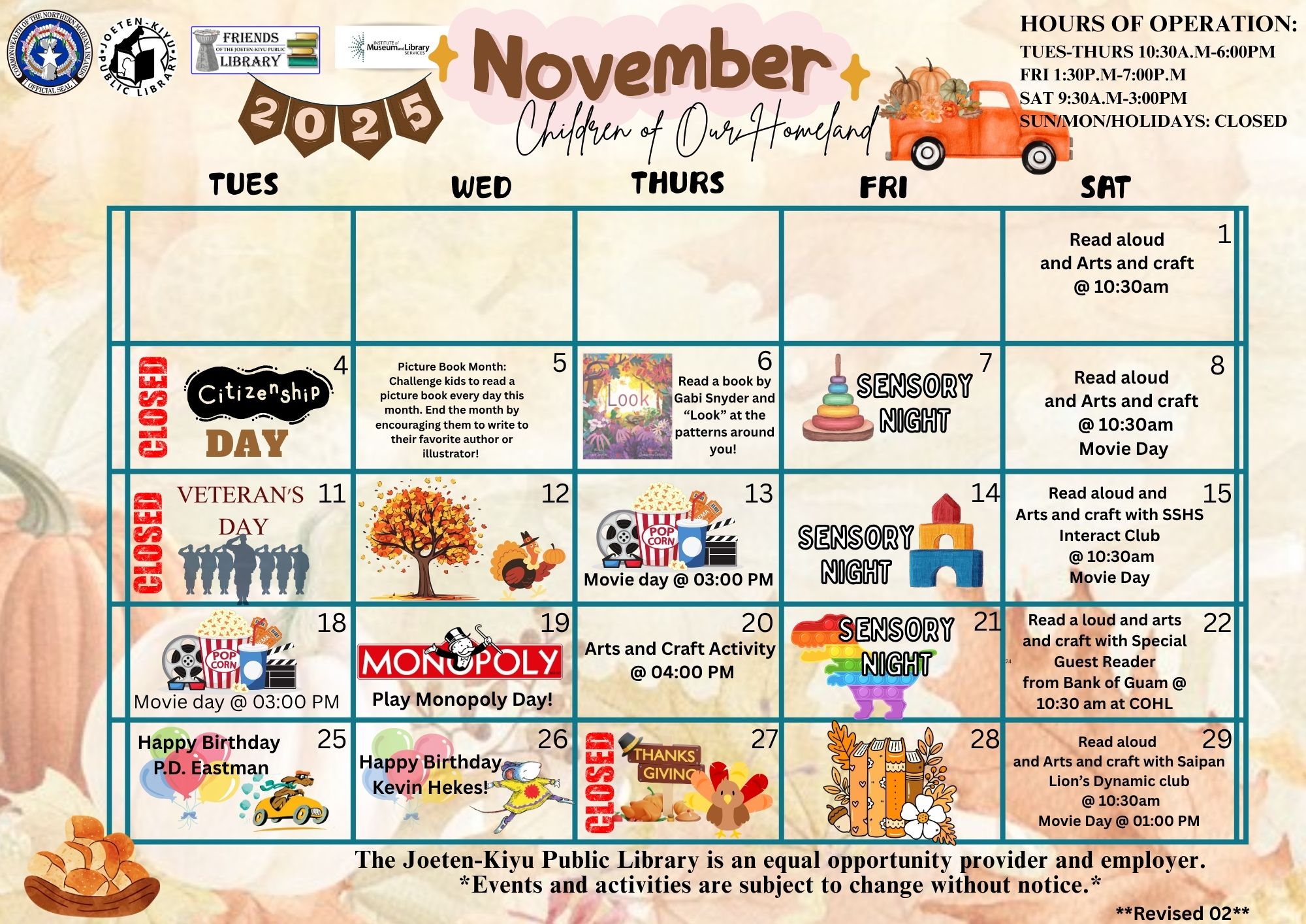 November 2025 Calendar of Events
