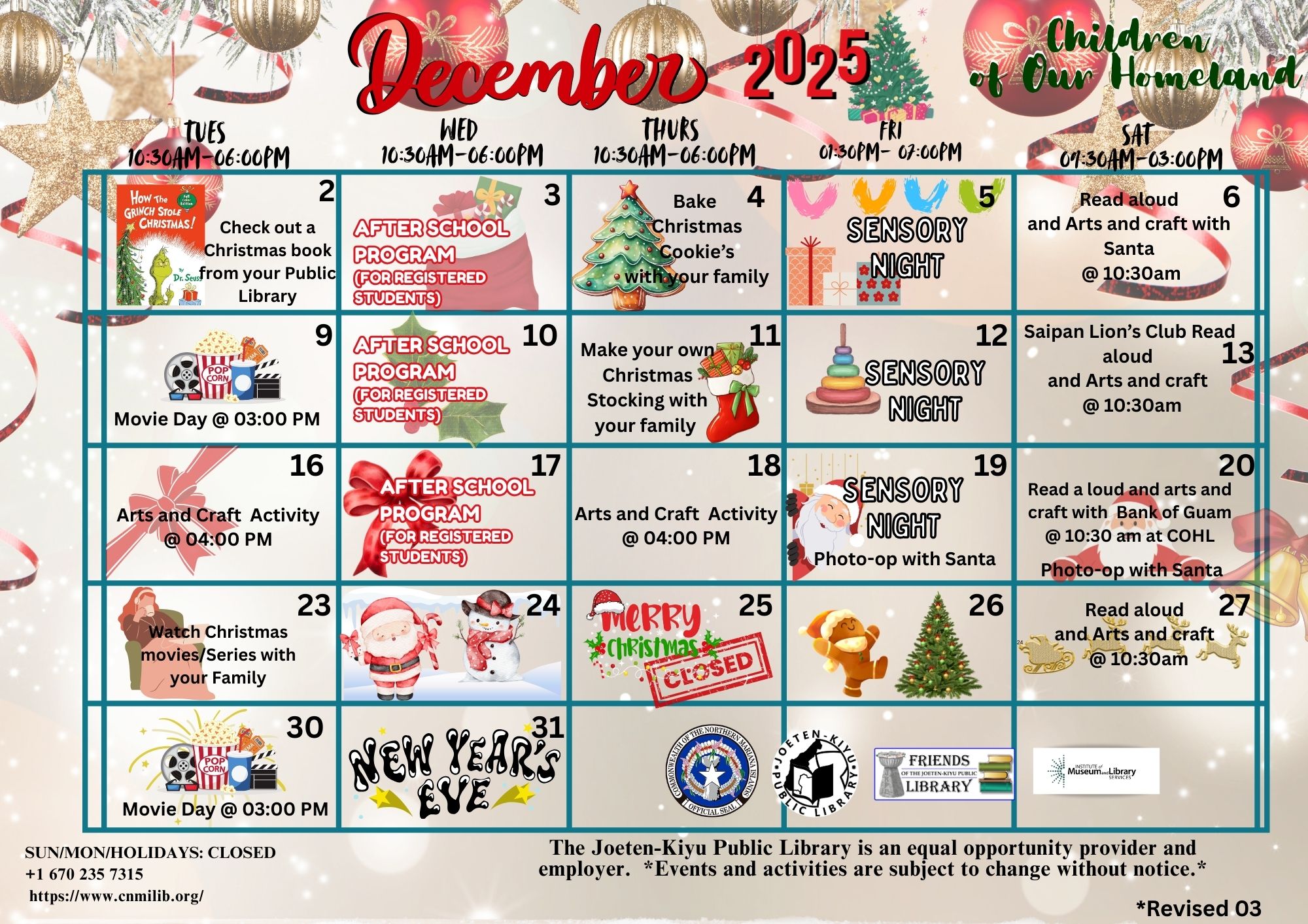 December 2025 Calendar of Events