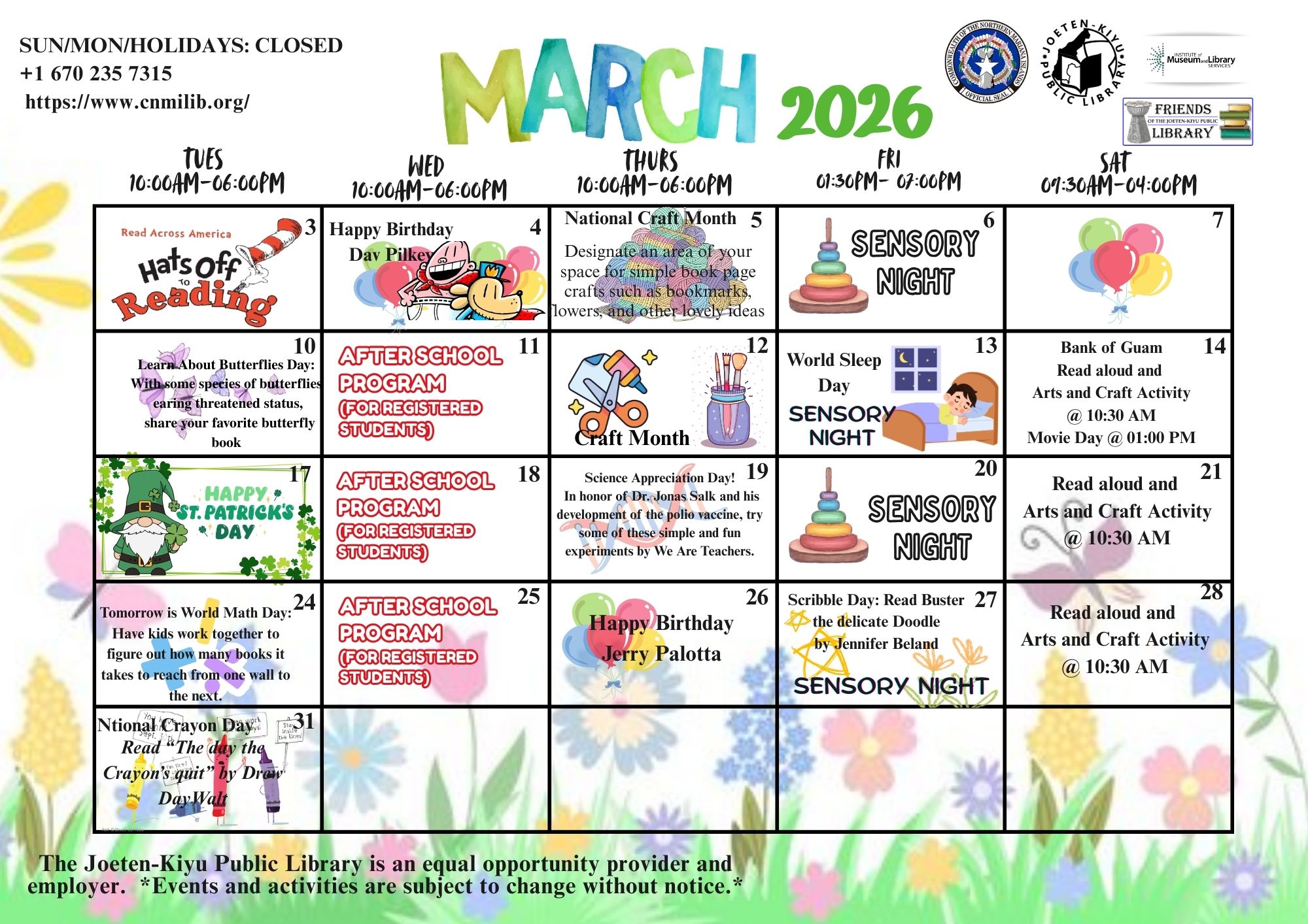 March 2026 Calendar of Events