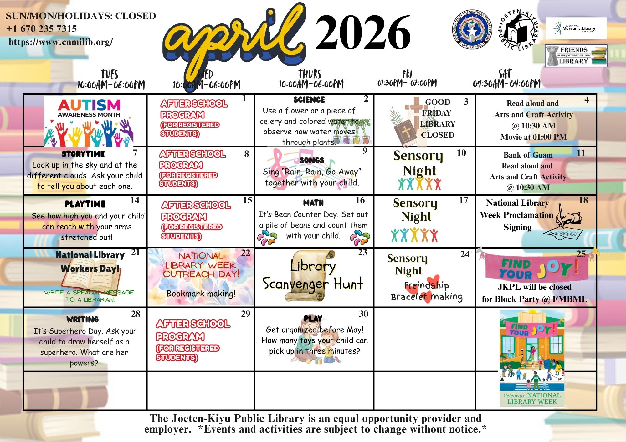 April 2026 Calendar of Events